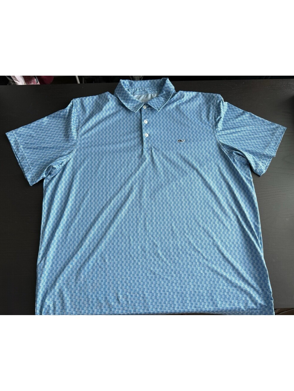 Vineyard Vines Performance Golf Polo 2XL Blue Geometric Print Whale Short Sleeve